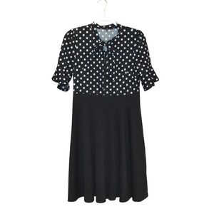 30s‎ Costume Halloween or Career - Polka Dot Tie Neck Midi Dress(L) FLAW